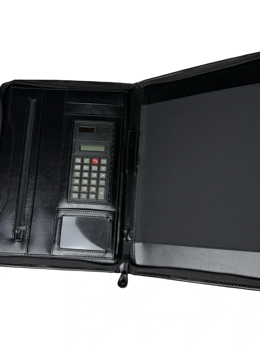 Padfolio Zippered Black Binder Zipper Pro Business Calculator Pen Pockets Folder